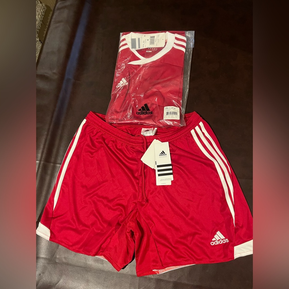New Adidas Woman’s Tiro 11 Red Soccer Jersey and Shorts Set Match Day Medium